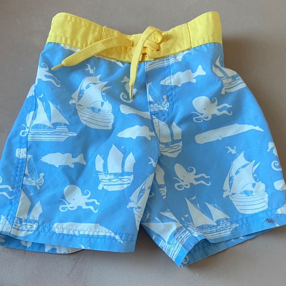Janie and Jack Blue and Yellow Nautical Print Swim Shorts 12-18 mos